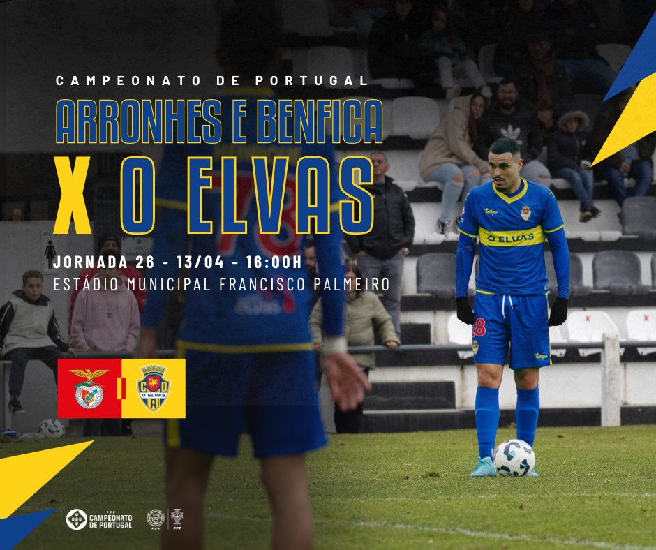 oelvassad's tweet photo. Em contagem decrescente para o derby regional 💛💙

🆚 Arronches e Benfica
🏟  Estádio Municipal Francisco Palmeiro
📅 Domingo, 13 de Abril
⏰16h00

Vamos juntos! Força, O Elvas!

#OElvas #ArroncheseBenfica #CampeonatodePortugal https://t.co/xfXKjfCuf7