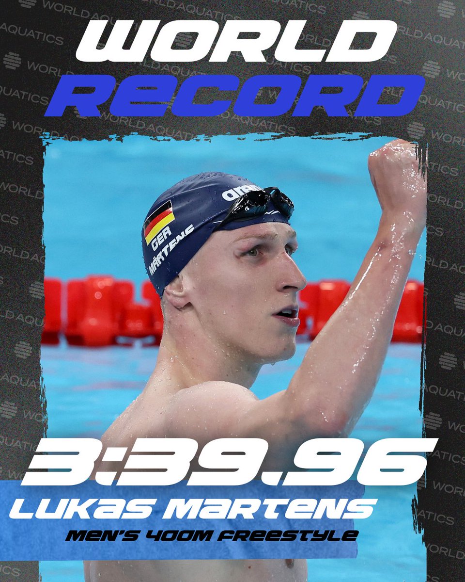 🚨  WOOOOORLD RECORD!🚨 
🇩🇪 Lukas Martens delivers a historic swim at the Swim Open Stockholm, clocking an astonishing 3:39.96 in the Men’s 400m Freestyle! 💥🔥
