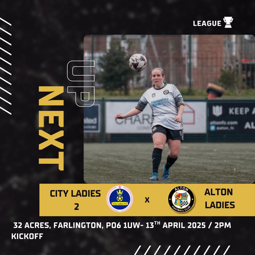 📆 Sunday 13th April 2025
🆚 City Ladies Reserves
⚽️ League Division 2
🕦 2pm KO 
🏟 22 Acres Farlington Portsmouth 
📍 PO6 1UW