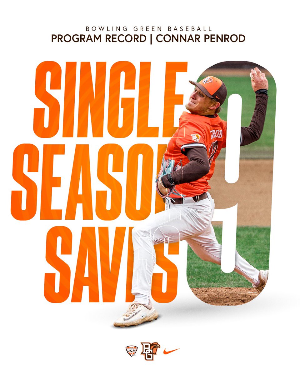 BGSU Baseball (@bgsu_baseball) on Twitter photo With his ninth save, <a href="/Connarpenrod/">Connar Penrod</a> sets the program standard for saves in a season 😤
#AyZiggy 🟠🟤 With his ninth save, <a href="/Connarpenrod/">Connar Penrod</a> sets the program standard for saves in a season 😤
#AyZiggy 🟠🟤