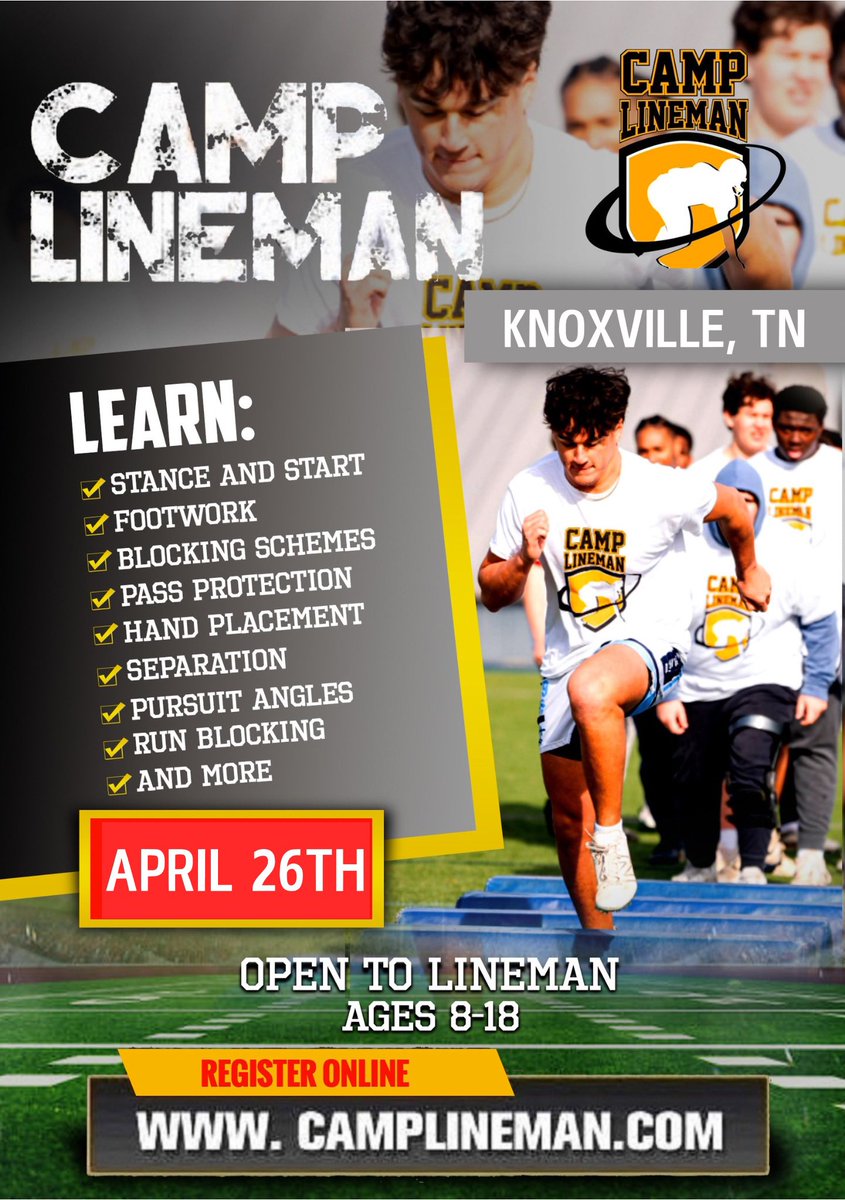 Camp Lineman (@camplineman) on Twitter photo Tennessee is up next, April 26th!
camplineman.com/camp-lineman-c… <a href="/TNGridironScout/">TN Gridiron Scouting (#TNGS) Carlos Younger👌🏾</a> <a href="/PrepRedzoneTN/">Prep Redzone Tennessee</a> Tennessee is up next, April 26th!
camplineman.com/camp-lineman-c… <a href="/TNGridironScout/">TN Gridiron Scouting (#TNGS) Carlos Younger👌🏾</a> <a href="/PrepRedzoneTN/">Prep Redzone Tennessee</a>
