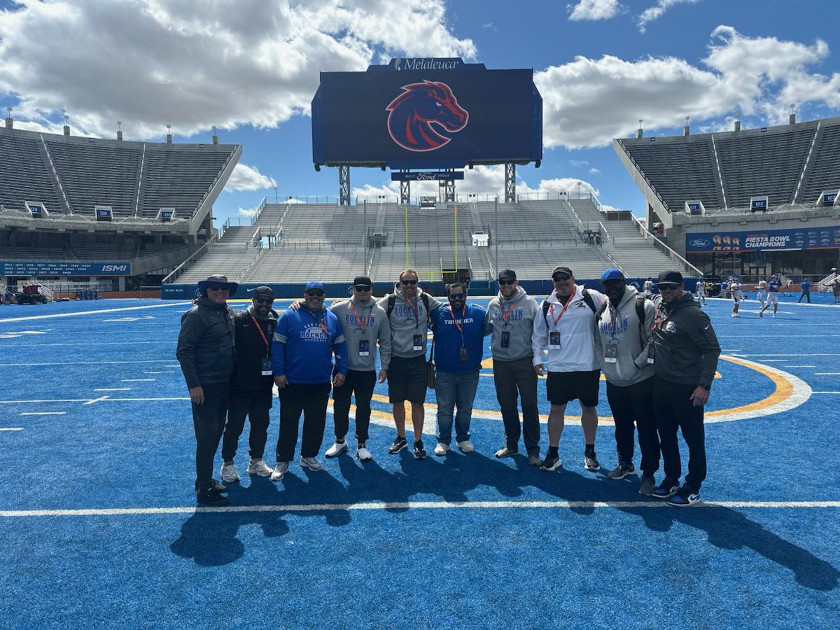 RocklinFootball's tweet photo. Thank you @BroncoSportsFB for hosting our coaches during Spring Ball. Great program run by great people. @Coach_SD @CoachChinander @CoachJMont @CoachCollins46 @Coach_TKeane #BleedBlue #BuiltDifferent https://t.co/b3pKhkUdzA