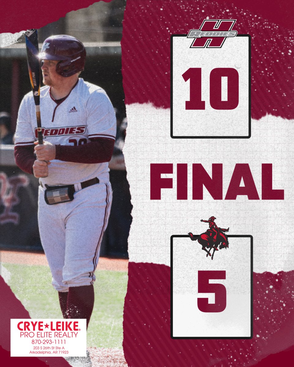 ReddieBaseball's tweet photo. REDDIES WIN!

Henderson State used five home runs, including two from both Jeremy Schork and Dylan Block, to slug its way past NWOSU 10-5 and tie the GAC series at one game apiece!

HSU goes for the series win in the 7-inning game of the doubleheader in 30 minutes.

#NoMereBeast https://t.co/Oi1SkyH0FM