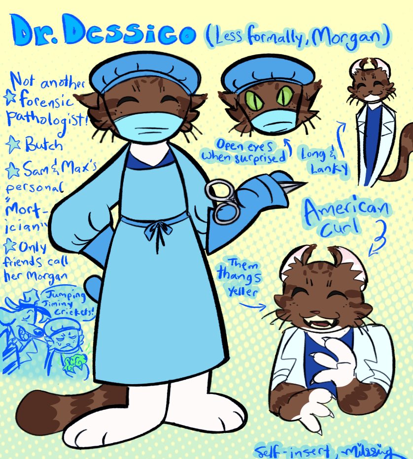 milssingg's tweet photo. since s&m don’t have time on their hands to take care of the deaths they cause, they bring them to morgan!
she’s obsessed with trying to dissect max and study his anatomy
#samandmax #samandmaxoc #samandmaxselfinsert #drdessico #morgandessico #freelancepolice #freelancehusbands https://t.co/l2zEfuz933