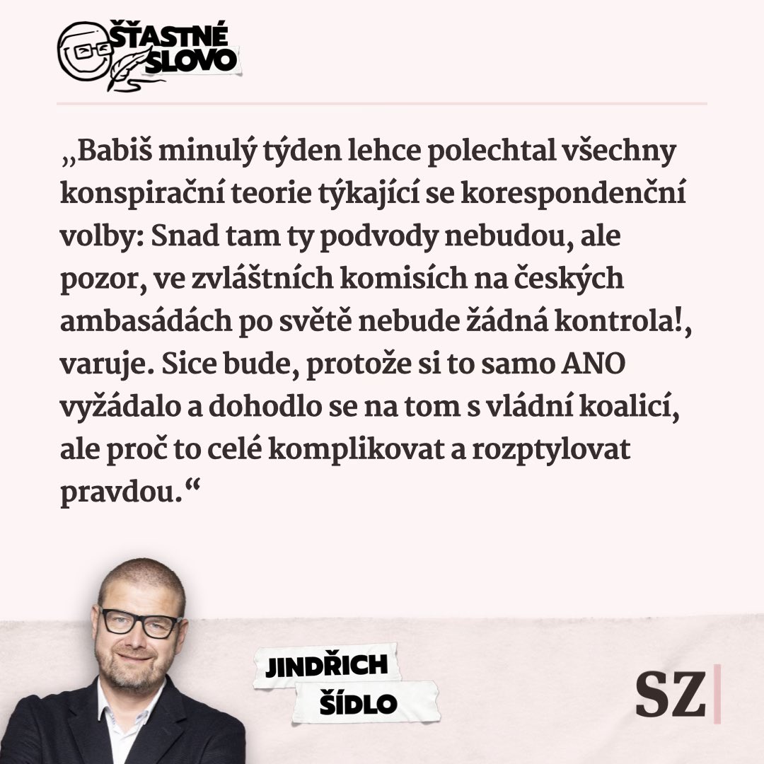 „Babiš má  problém vysvětlit, čím vším je jim blízký, když už si u něj vypůjčili tu červenou čepici. Jedna věc člověka napadne hned: Je to svérázný a dost nezodpovědný přístup k demokracii. Můžeme tomu říkat třeba český trumpismus.“ <a href="/JindrichSidlo2/">Jindřich Šídlo - NEW</a> 🪶seznamzpravy.cz/clanek/volby-d…