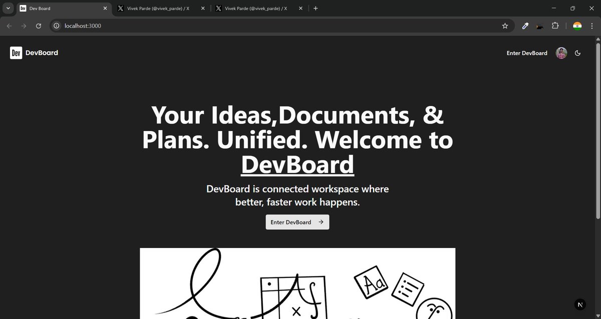vivek_parde's tweet photo. Day 96 of #100DaysOfCode
✅ Started new next js project - DevBoard.
✅ Build landing page and setup database and authentication https://t.co/KHJC7bqSqi