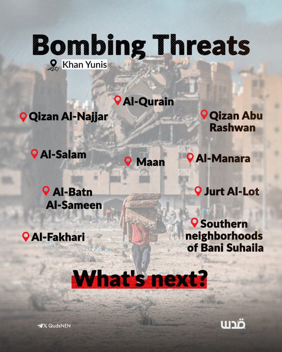 swilkinsonbc's tweet photo. The israelis issue more threats for residents of several neighbourhoods in Khan Younis, in south Gaza, threatening them all with ‘intense bombing’ https://t.co/ZBFqOl7ow9