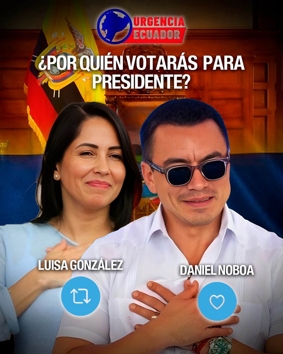 ⚫ ¿Por quién votarás para presidente?

      Luisa González 🔁   \    Daniel Noboa ❤️