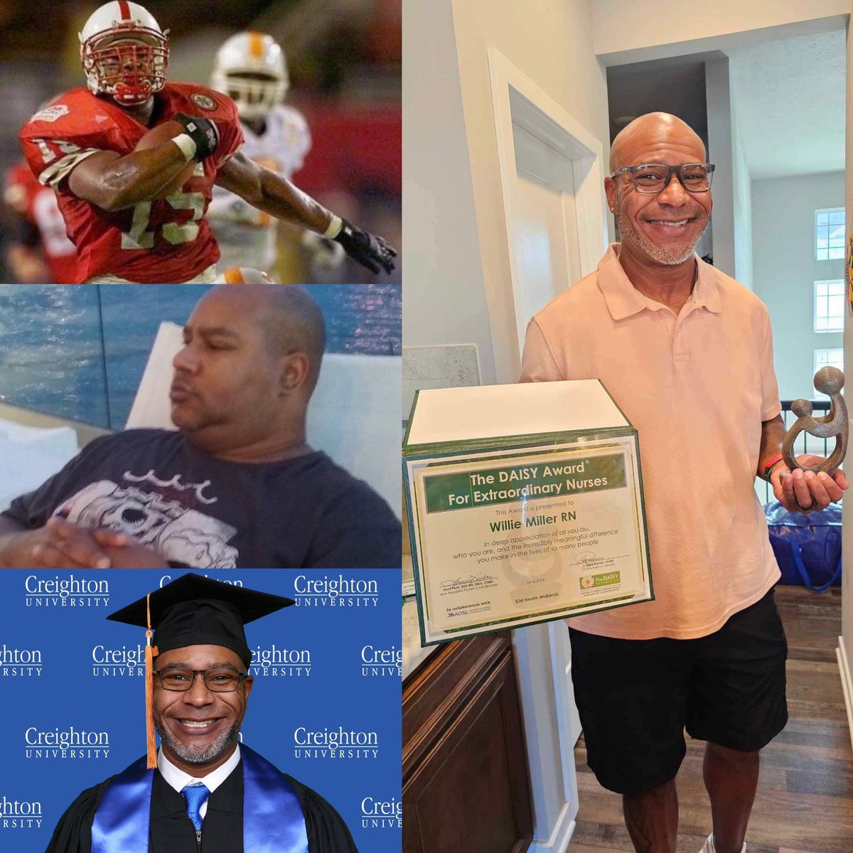 Willie Miller, BSN, RN (@millerwillie15) on Twitter photo From D1 Athlete to RN: A Journey of Recovery and Purpose
At one point in my life, I was a successful Division I college football player. But after a series of injuries and personal battles, I spiraled into addiction—alcohol and pain pills became my escape. My health declined, my From D1 Athlete to RN: A Journey of Recovery and Purpose
At one point in my life, I was a successful Division I college football player. But after a series of injuries and personal battles, I spiraled into addiction—alcohol and pain pills became my escape. My health declined, my