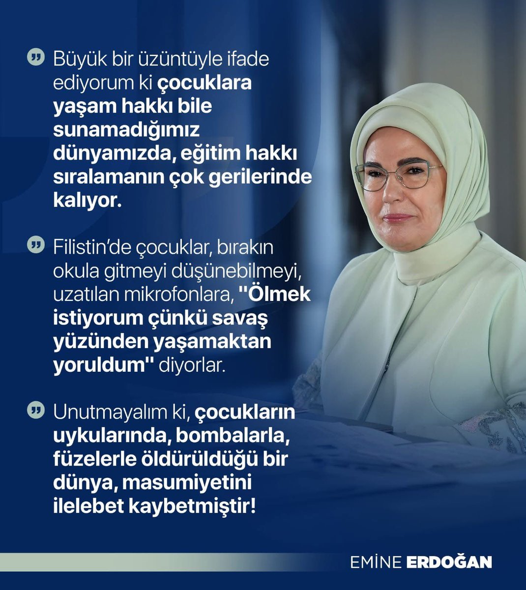 salihliakkadinlar (@salihliakkadin) on Twitter photo 📌"Çocukların öldürüldüğü bir dünya, masumiyetini ilelebet kaybetmiştir."
Emine Erdoğan (<a href="/EmineErdogan/">Emine Erdoğan</a>), Antalya Diplomasi Forumu'nda Filistin'deki soykırıma bir kez daha tepki gösterdi.
#ADF2025 📌"Çocukların öldürüldüğü bir dünya, masumiyetini ilelebet kaybetmiştir."
Emine Erdoğan (<a href="/EmineErdogan/">Emine Erdoğan</a>), Antalya Diplomasi Forumu'nda Filistin'deki soykırıma bir kez daha tepki gösterdi.
#ADF2025