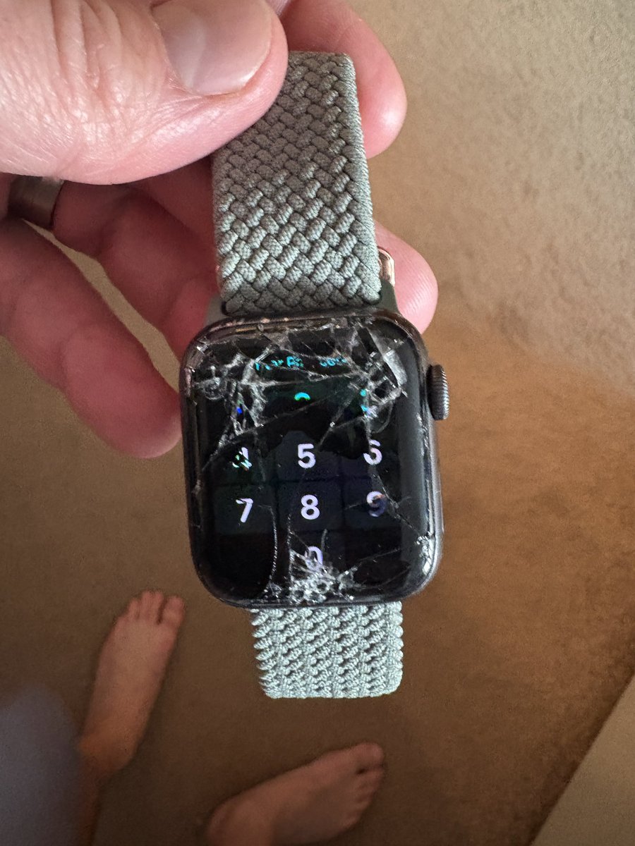 simonstebbing's tweet photo. @Apple can you help replace a sad and injured boy’s Apple Watch please? #crash #smash https://t.co/gUKJntfv2C