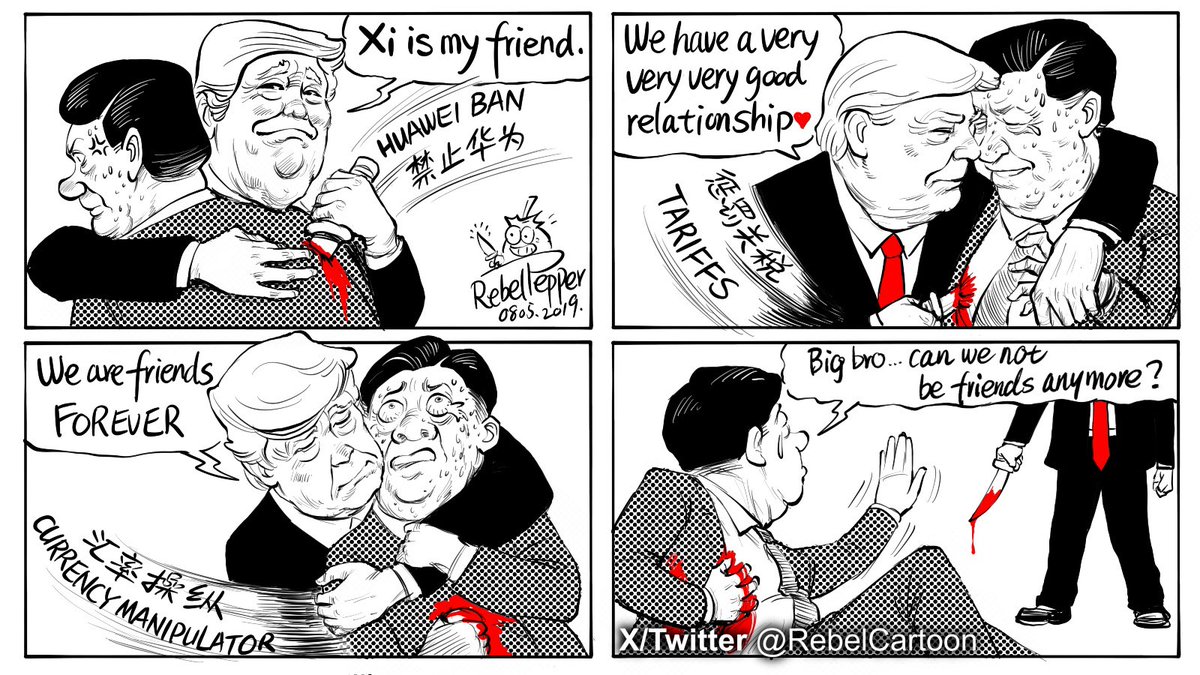 RebelCartoonEN's tweet photo. The Bloody Brotherhood of Trump &amp; Xi https://t.co/mvC0eLhkBo