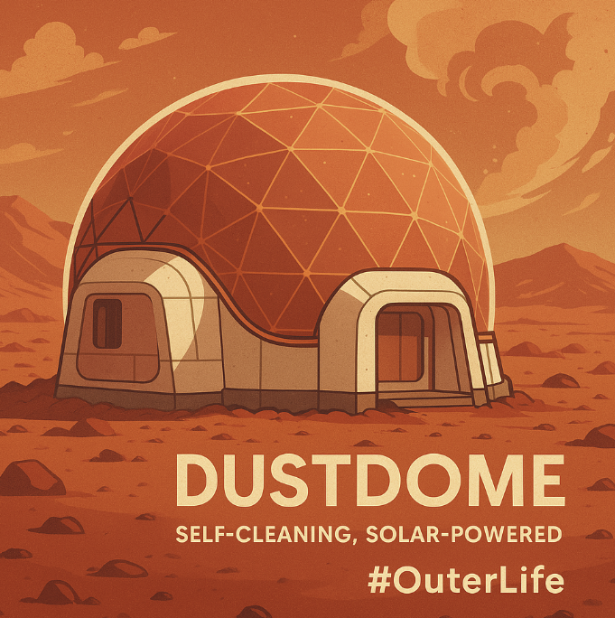 _EmEs_1_'s tweet photo. Introducing the DustDome 3000 – a self-cleaning, solar-powered habitat shield that repels Martian dust storms and regulates temperature using AI-controlled smart materials. No more sand in your soup. #OuterLife https://t.co/O0mLwHPRZ2