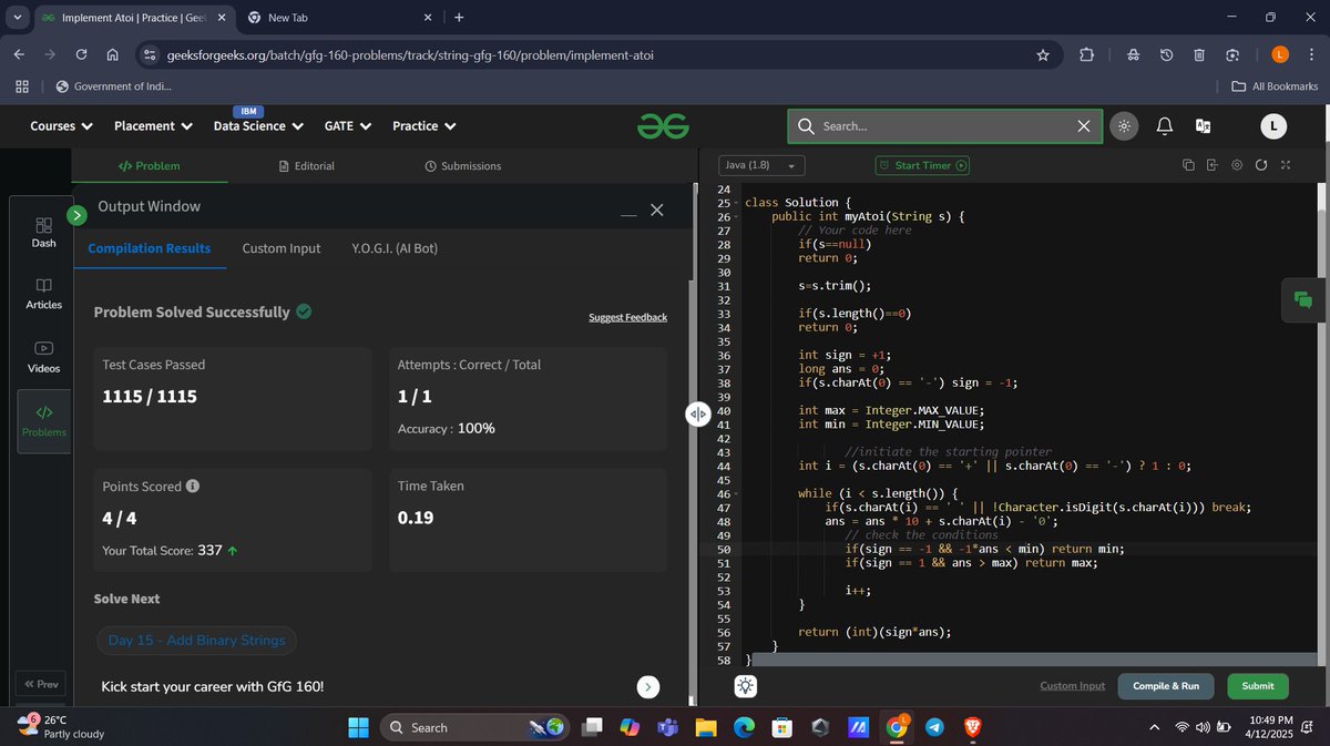 laxMx__7's tweet image. Day 14/160✅
Problem Statement - "Implement Atoi"
Let's code & grow together!
#gfg160 #geekstreak2025 #javaprograming #Java #KeepCoding
@geeksforgeeks