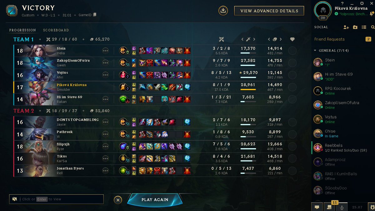 We made third league spot today.
I am so proud, nice improve since we started the journey.
<a href="/DinchezO/">Dinchez</a>, <a href="/rivenstein/">Stein</a>, <a href="/MartinStrnad/">Martin Strnad</a>, <a href="/DrobnyVojtech/">Vojtus</a>, <a href="/Rebbels17/">Rebbels</a>, <a href="/HiimSteve614555/">Hi im Steve 69</a>, <a href="/SGooB00/">Filip "SGooB" Veselovský</a>.
Special thanks to <a href="/MicroQQ/">Richard Mendl</a> for big help.