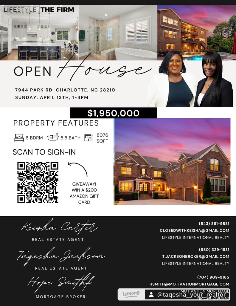 Keisha_Realtor_'s tweet photo. You’re Invited to an Exclusive Open House!

Step inside this luxurious 6-bedroom, 5.5-bath dream home located in one of Charlotte’s most desirable areas!

When: Sunday, April 13th | 1PM–4PM
Where: 7944 Park Rd Charlotte, NC 28210 https://t.co/b0NlxN02kQ