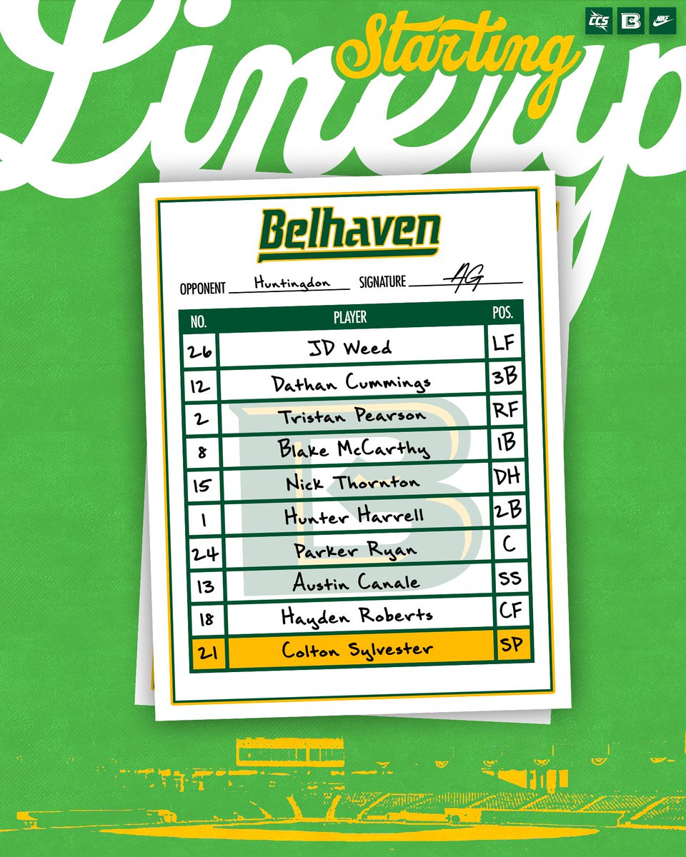 BelhavenBSB's tweet photo. Lineup card is in for today's opener

#GoGreen | #GreenCollar https://t.co/srIqlLsPyB