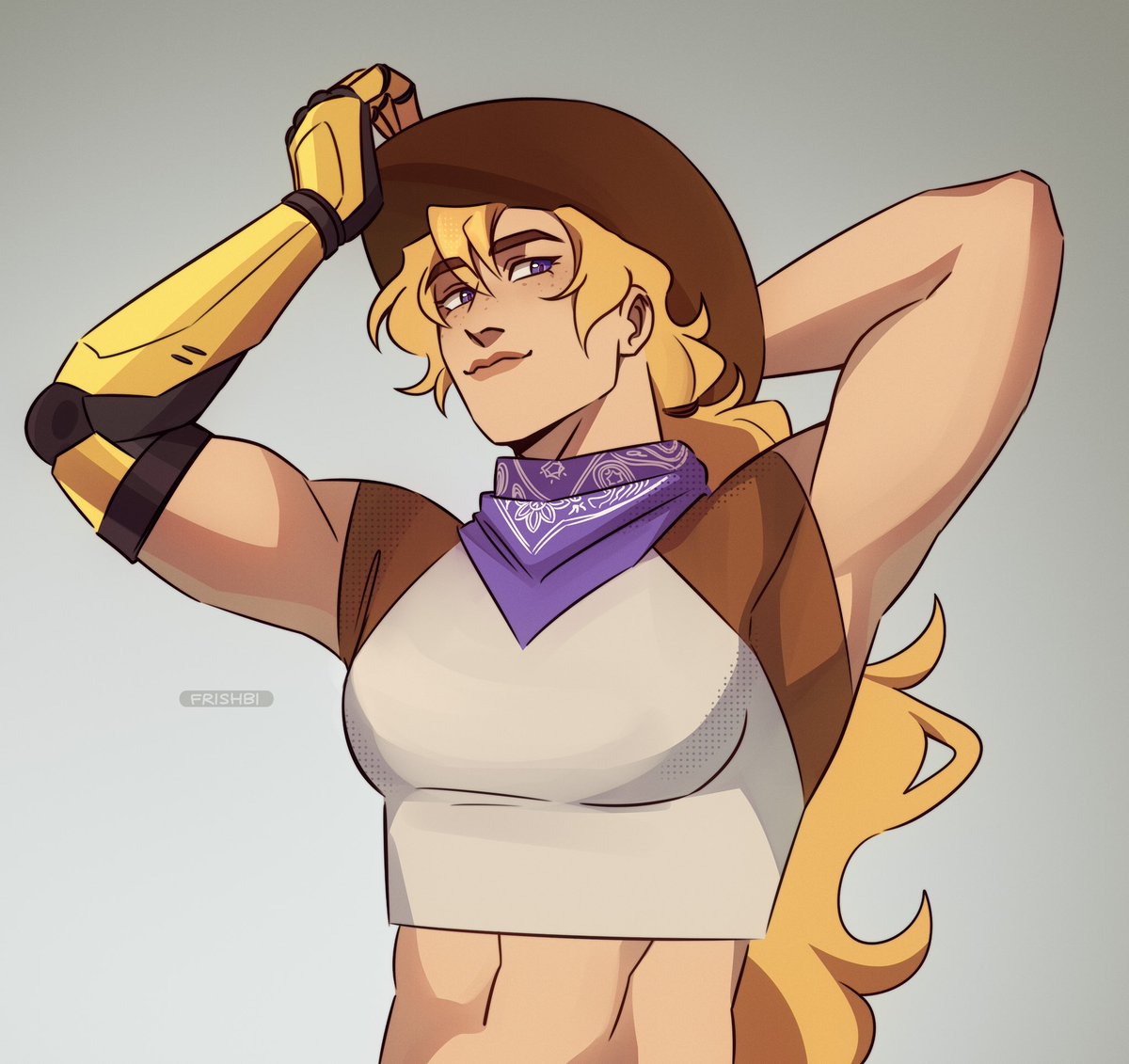 frishbi's tweet photo. day 2 of drawing Yang with a cowboy hat until the new volume gets announced #rwby #yangxiaolong https://t.co/JY4OpsyOS8