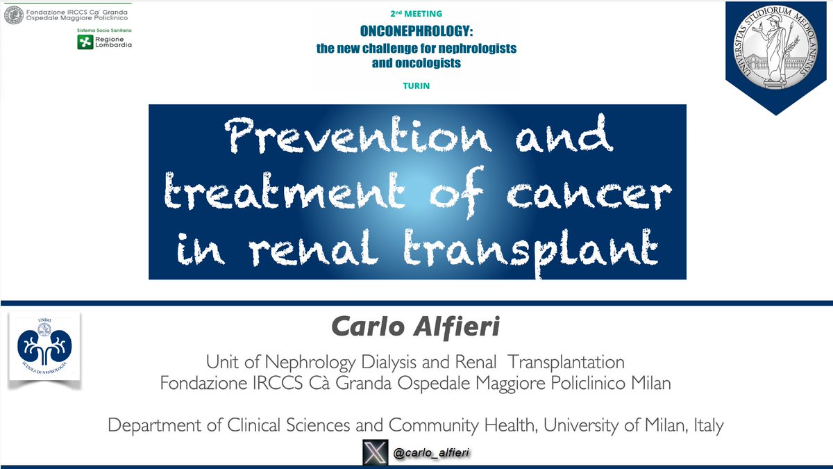 Carlo Alfieri (@carlo_alfieri) on Twitter photo Onconephrology in kidney transplant? Time to rethink Tx oncology! At #Onconefrology in #Turin I discussed:
🧬 Pre-KTx #Cancer: who & when to list
💊 IS & cancer risk
🔄 mTORi switch
🛡️ Can ICIs be safe in KTx? #KidneyTransplant #NephTwitter <a href="/onconephsociety/">American Society of Onconephrology</a> Onconephrology in kidney transplant? Time to rethink Tx oncology! At #Onconefrology in #Turin I discussed:
🧬 Pre-KTx #Cancer: who & when to list
💊 IS & cancer risk
🔄 mTORi switch
🛡️ Can ICIs be safe in KTx? #KidneyTransplant #NephTwitter <a href="/onconephsociety/">American Society of Onconephrology</a>