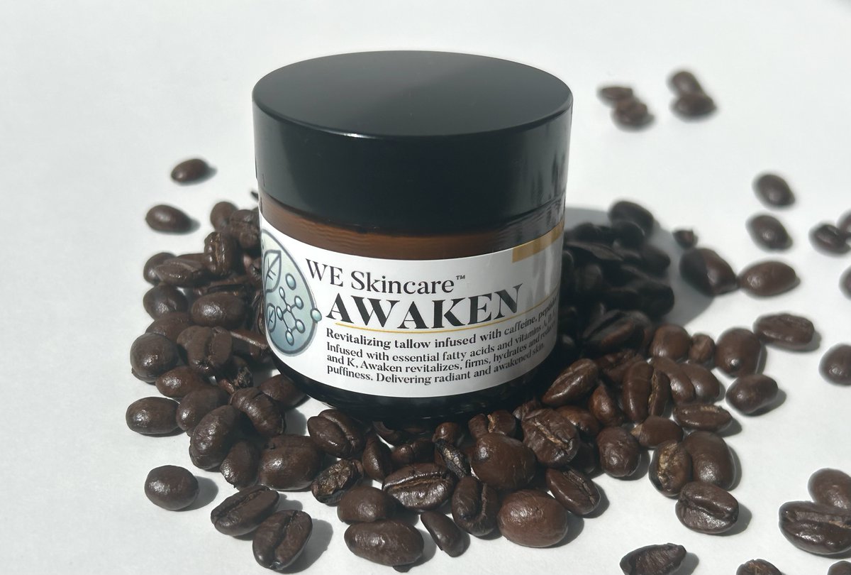 HelloWESkincare's tweet photo. Firm. Hydrate. Brighten. ☀️
Awaken starts with  %100 Grass Fed/ Finished Tallow and is then infused with caffeine + peptides to reduce puffiness + revitalize tired skin.
#WESkincare https://t.co/tNdM0DH5e2
