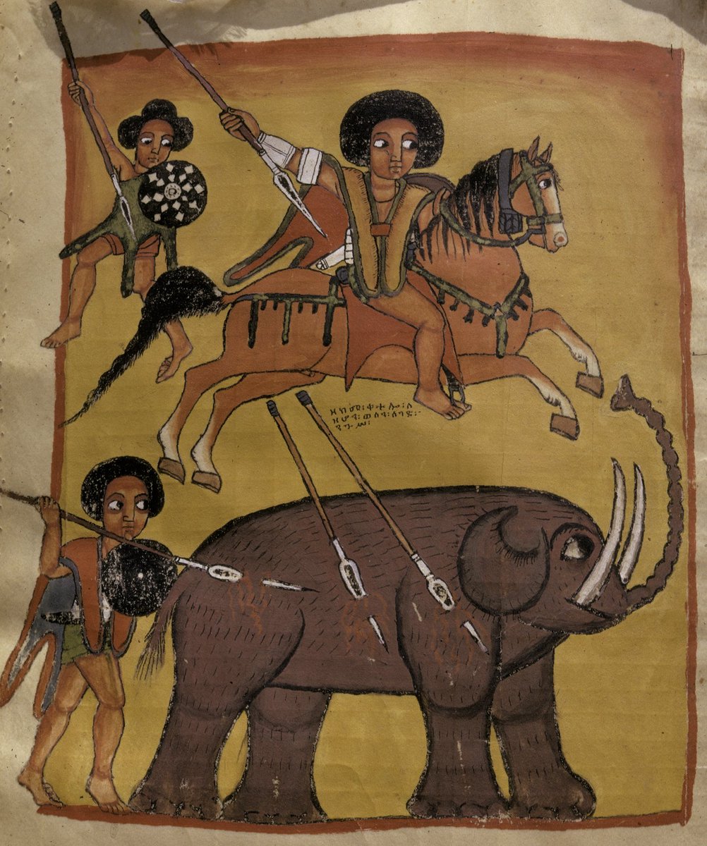 King Wossen Seged (ወሰን፡ ሰገድ፡ ንጉሥ፡) hunting elephant 🐘

Ethiopia, 19th–20th c.   #king #wossenseged #elephant #hunter #hunt #africanart