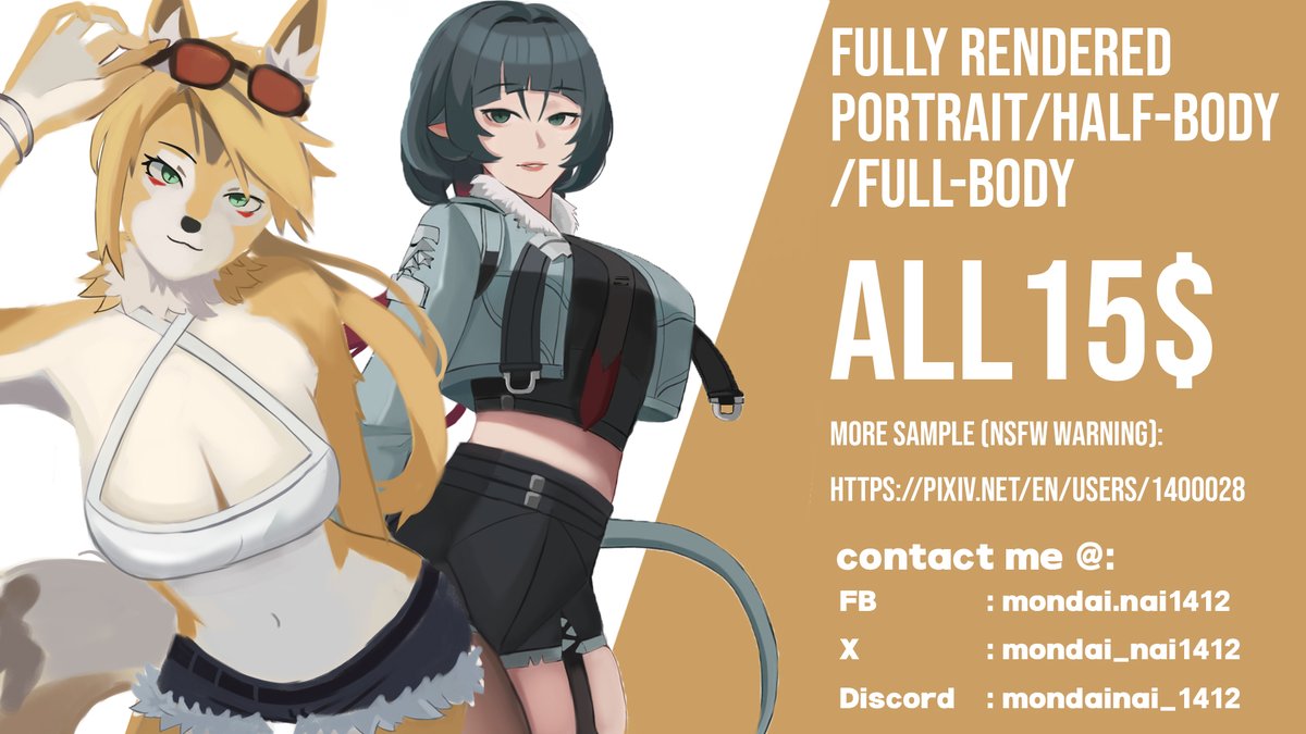 mondainai_1412's tweet photo. Hello I'm opening commisions for fully rendered portrait-fullbody, all priced 15$, If you're interested or have question please do contact me.    

More sample (NSFW): https://t.co/MILbOoo99B https://t.co/y1ttIcawC4