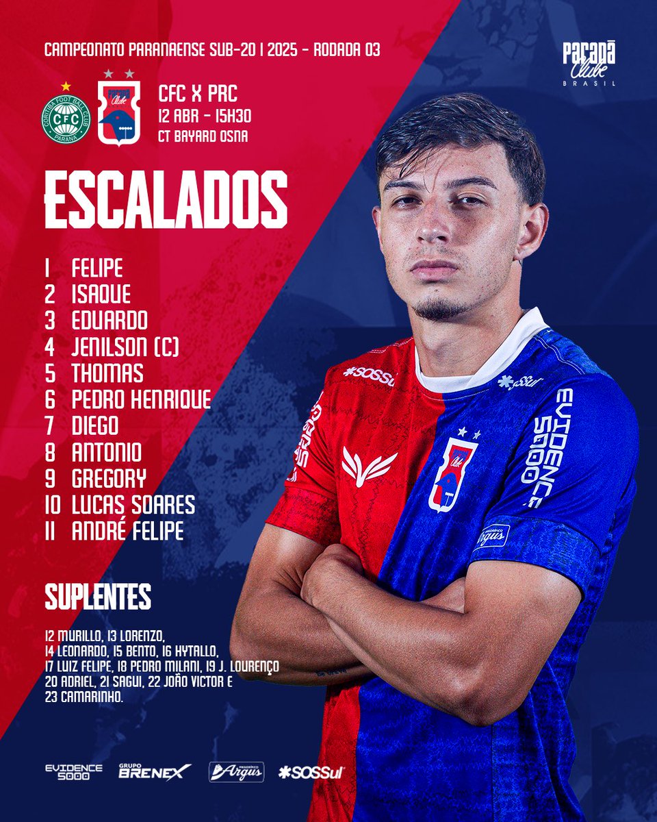 📋 Sub-20 escalado para o Paratiba. PRa cima, Tricolor! 🔴🔵

#CFCxPRC | #PiazadaDaVila