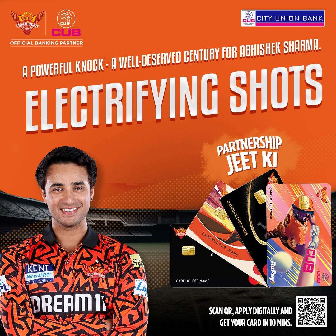 cubltd's tweet photo. A powerful knock - A well-deserved century from Abhishek Sharma.
#AbhishekSharma #CUBSRH #cubltd #srh #cityunionbank #orangearmy #CUBConvenientBanking https://t.co/sdR567et5g