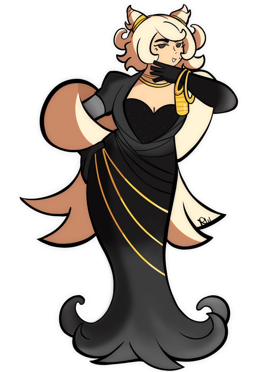 Ruthiewebart's tweet photo. Dark-type gym leader Nepeta! Former actress turned lounge singer, she was famous for playing the femme fatale in a long-running series of detective movies. She loves the spotlight and everything that shines. #Pokemon #Fakemon https://t.co/gi8haXXNFj
