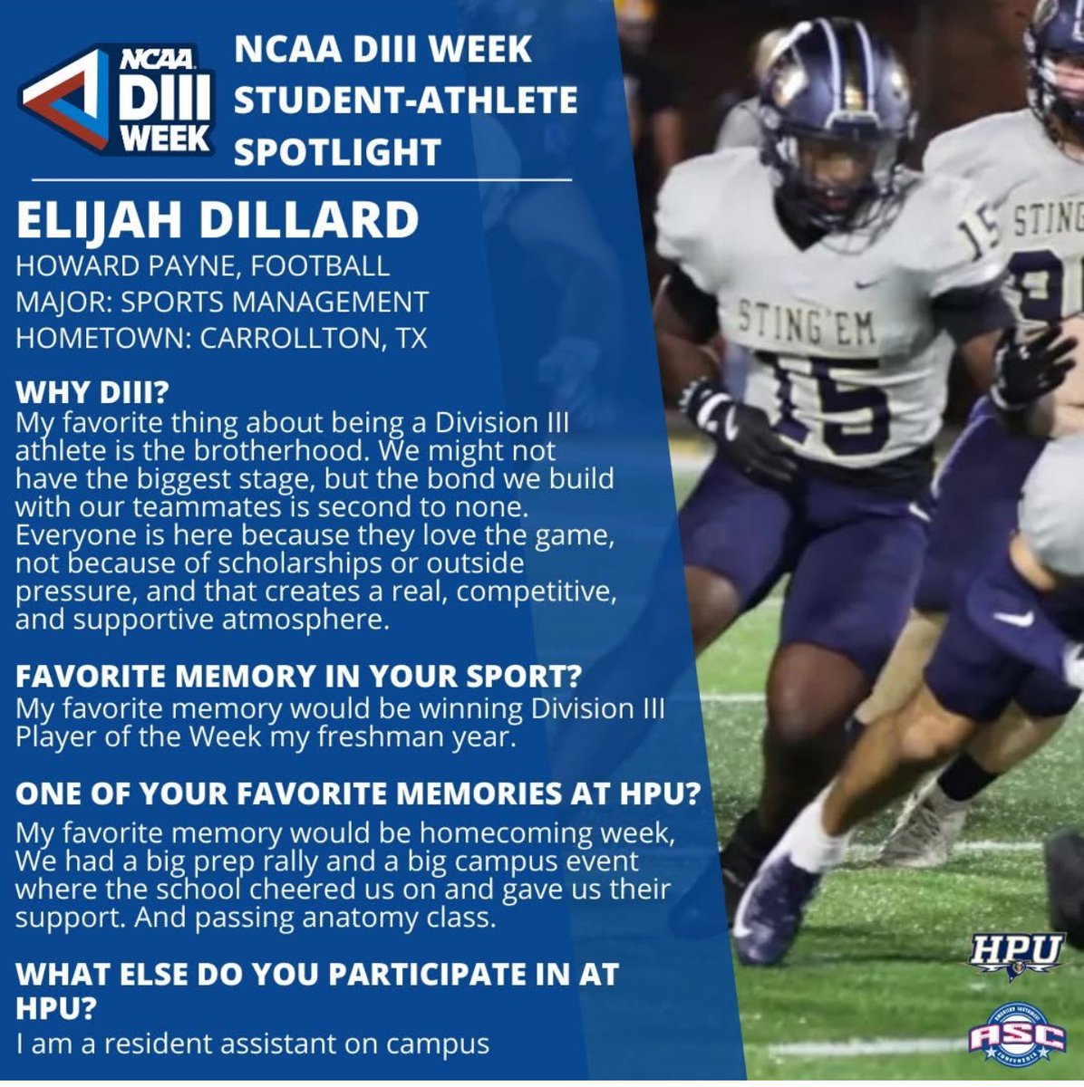 Coach Gipson (@coachgipson11) on Twitter photo Whether he is chasing QBs or doing his job as an RA in the dorms - <a href="/Elijahdillard14/">Elijah dillard</a> represents <a href="/HPUFootball/">Howard Payne University Football</a> - the brotherhood is real in Brownwood! #StingEm Whether he is chasing QBs or doing his job as an RA in the dorms - <a href="/Elijahdillard14/">Elijah dillard</a> represents <a href="/HPUFootball/">Howard Payne University Football</a> - the brotherhood is real in Brownwood! #StingEm