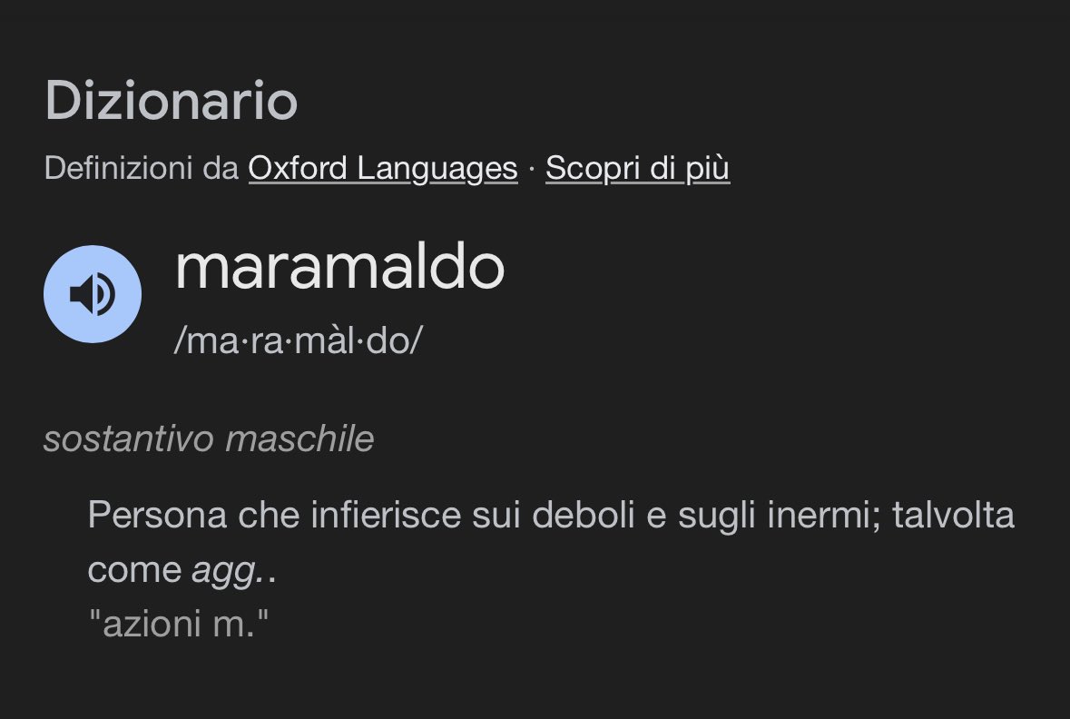 La parola “bullismo” ha un po’ rotto le palle. Chiamiamola “maramaldismo” 
“Sei solo un vile maramaldo” è meraviglioso!
#paroledesuete