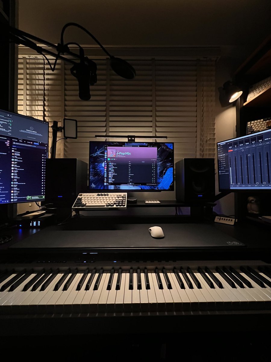 My current setup.

My second-tier keyboard is at my workplace.

About to tear down a quarter of this to transition to a mac setup in a few weeks.