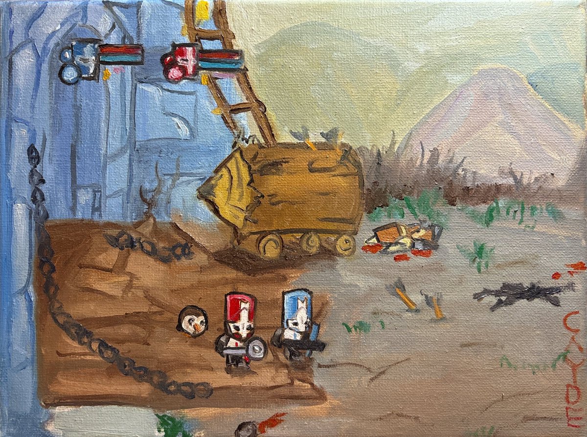 caydeplanet's tweet photo. Here’s an oil painting I made of Castle Crashers https://t.co/Bk6PA9gqYz