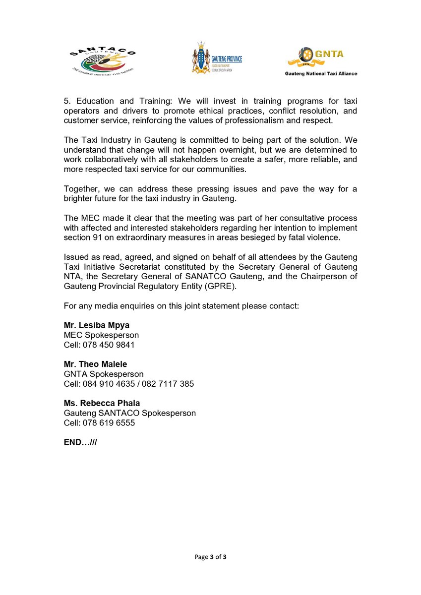 NTA0051's tweet photo. 11-04-2025-Joint-Media-Statement-by-MEC-and-Taxi-Industry-on-Escalating-Taxi-Violence. https://t.co/k0KWzEE91v