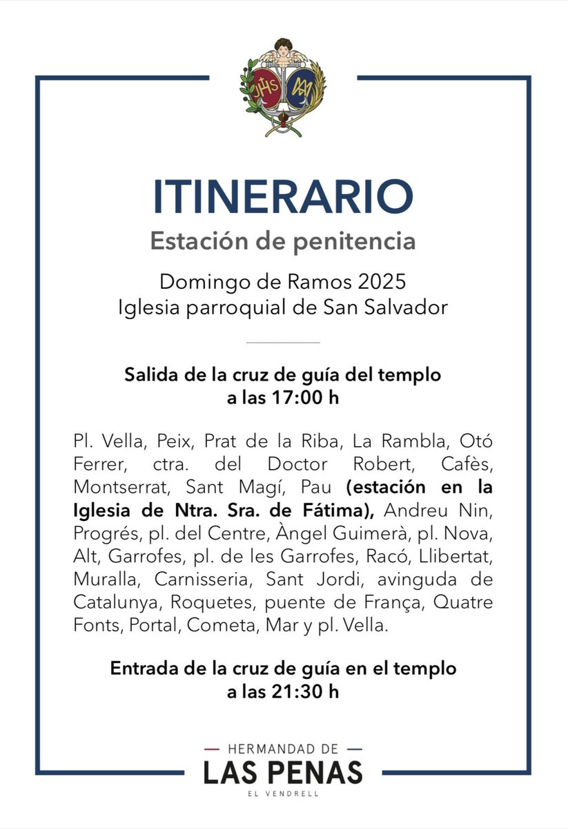 Itinerario y horarios de la estación de penitencia de mañana, Domingo de Ramos.

#blancoynegro