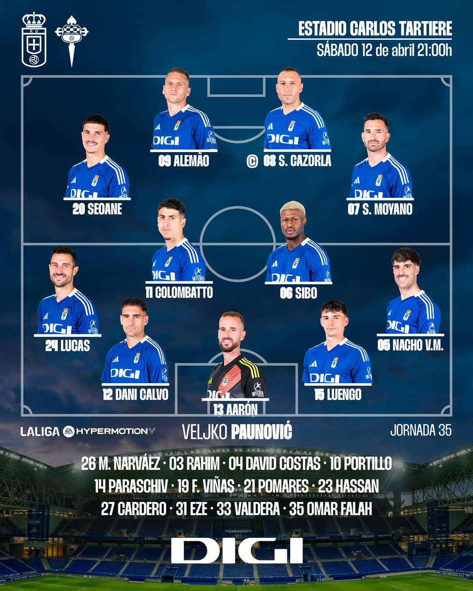 ⚔️ Nuestro once J3️⃣5️⃣ ⚔️

#RealOviedoRacingFerrol
#DíadePartido
#VamosOviedo 🔵⚪