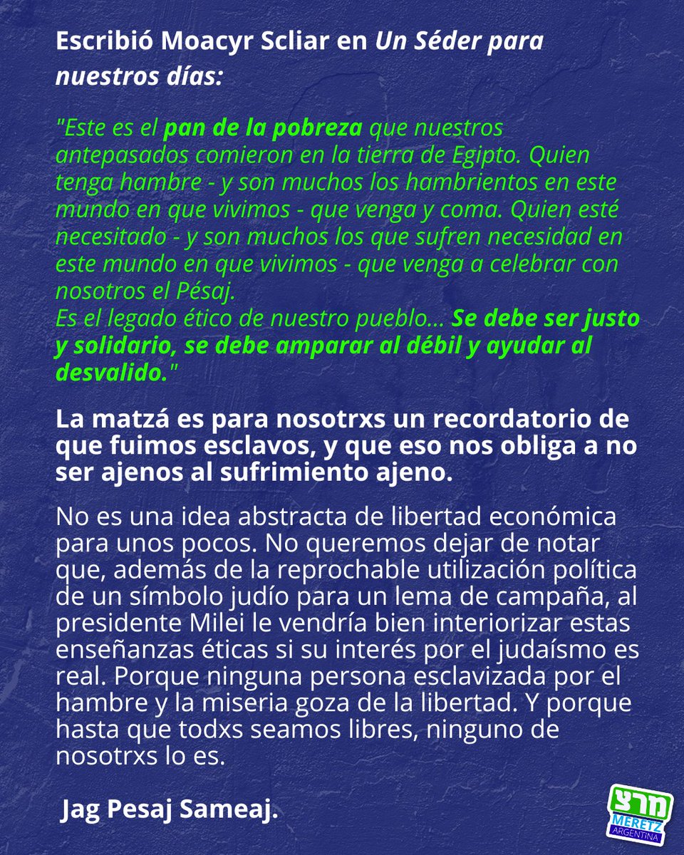 Sobre la matzá y la libertad. Para <a href="/JMilei/">Javier Milei</a>, el quinto hijo del seder que se apropia de nuestra tradición sin entenderla.