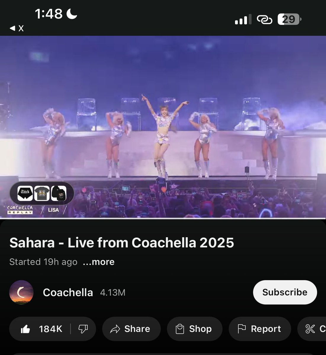 trituseben's tweet photo. Coachella official youtube is replaying lisa’s performance right now!

THAICONIC LISA COACHELLA 
#LISACHELLA #Coachella2025 https://t.co/N3sLDPesLH