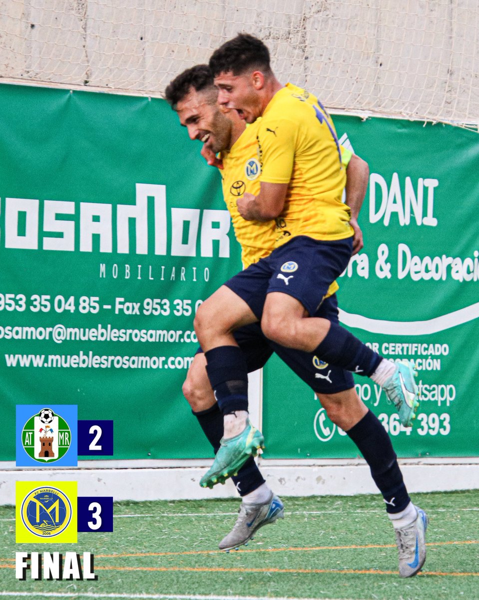 🔥 ¡¡ 𝗤𝗨𝗘́ 𝗥𝗘𝗠𝗢𝗡𝗧𝗔𝗗𝗔, 𝗠𝗔𝗥𝗕𝗘𝗟𝗟𝗜́ !!

⚽️ Perotti (31')
⚽️ Joselinho (83' y 91')

2️⃣ Atlético Mancha Real
3️⃣ FC Marbellí

#VamosMarbellí