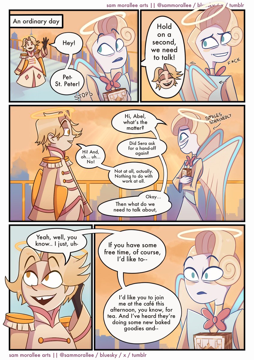 <<quite spoons and halo lights>> 
                        page 1/?

#hazbinhotel #hazbinhotelabel #hazbinhotelstpeter #holygates