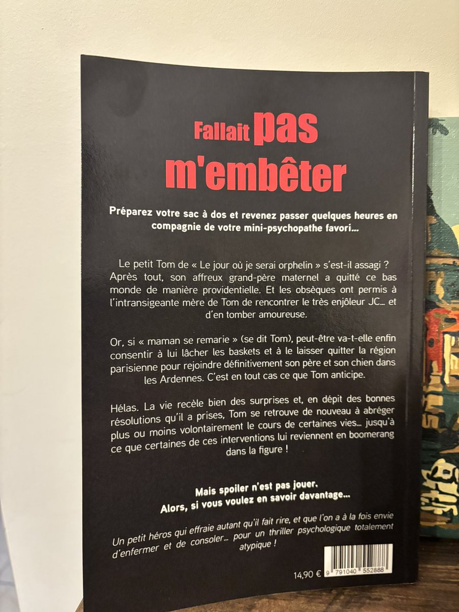 Dans cette suite de Le jour où je serais orphelin, on retrouve Tom enfant surdoué à tendance psychopathe. Le rythme est plus lent, l’écriture est toujours enfantine (tom raconte). C’est un peu redondant et j’ai moins apprécié ma lecture.