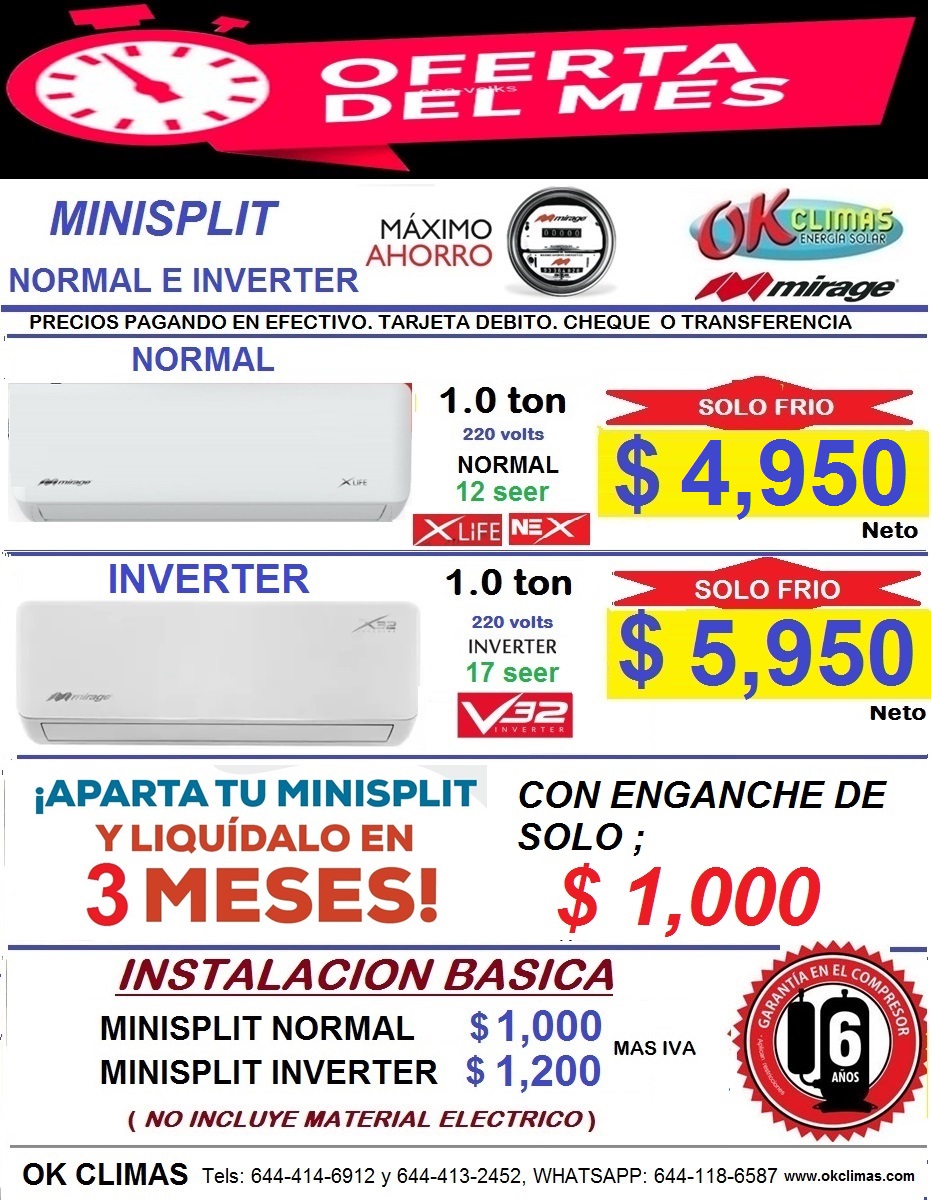 okclimas's tweet photo. OFERTAS EN MINISPLIT MIRAGE ¡¡ https://t.co/kXeFZLRk6W