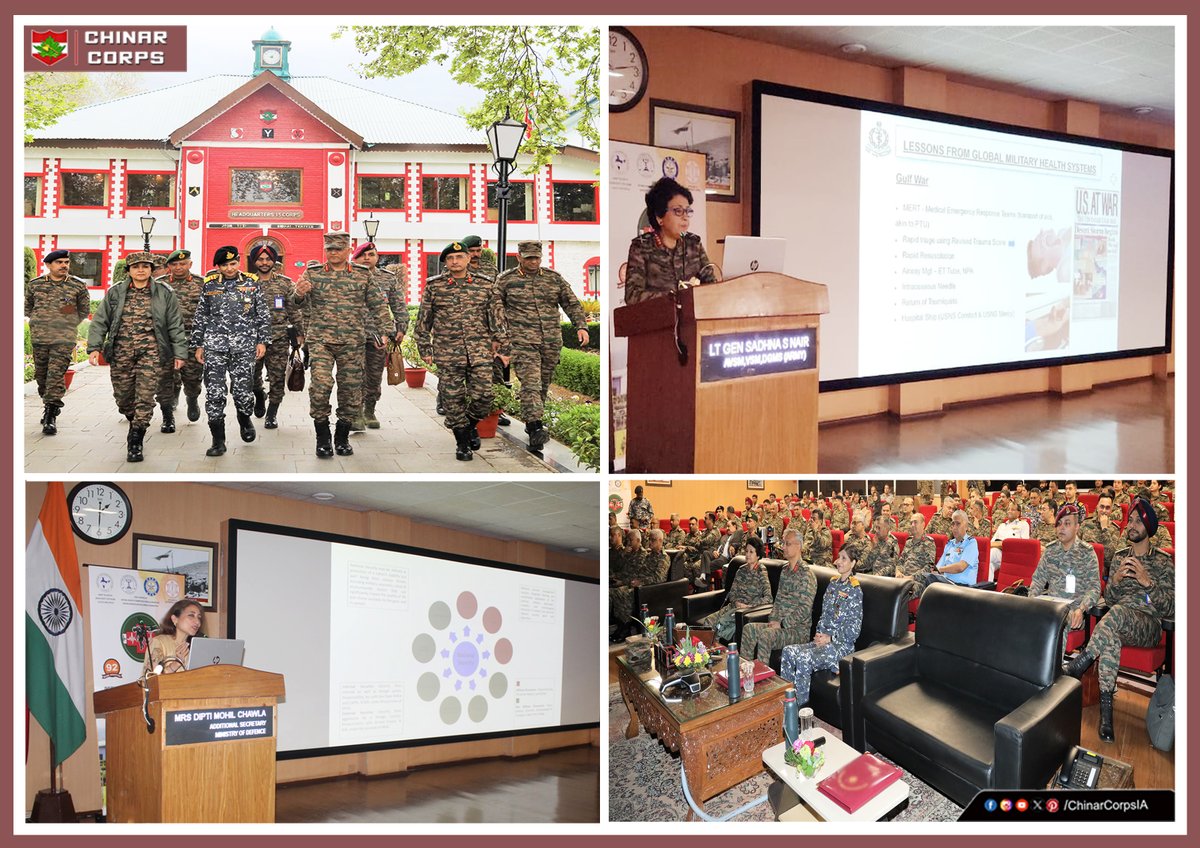 ChinarcorpsIA's tweet photo. “Expert Care in Critical Moments"

Chinar Healers' CME conference on 'Pre-Hospital Trauma Management' was concluded at 92 Base Hospital, Srinagar, which highlighted the crucial role of timely medical intervention in combat situations. Where survival begins on the battlefield, every second matters and skilled care can mean the difference between life and loss.

The seminar was graced by DGAFMS, DGMS Army, Additional Secretary, Department of Defence, Comdt AMC C&C, Comdt CHNC and Comdt CHSC.

Indian Army's enduring commitment to enhancing frontline medical care is a testament to its unrelenting pursuit of saving lives.

#Kashmir
#WeCare
@adgpi
@moayush
@dgafms_mod
@HQ_IDS_India
@NorthernComd_IA