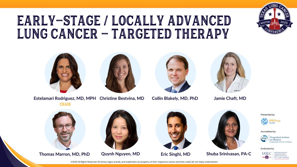 TLC Conference (@tlcconference) on Twitter photo Join us at 1:15 PM for a session on targeted therapy in early-stage and locally advanced lung cancer, covering the latest treatment strategies. #TexasLung25 <a href="/ChristineBestv1/">Christine Bestvina</a> <a href="/collin_blakely/">Collin Blakely MD, PhD</a> <a href="/jennifermarksmd/">Jennifer A. Marks, MD</a> <a href="/QuynhNguyenMD/">quynh nguyen</a> <a href="/lungoncdoc/">Eric K. Singhi, MD</a> <a href="/ChaftJamie/">Jamie Chaft</a>
hubs.la/Q03g5Qvz0 Join us at 1:15 PM for a session on targeted therapy in early-stage and locally advanced lung cancer, covering the latest treatment strategies. #TexasLung25 <a href="/ChristineBestv1/">Christine Bestvina</a> <a href="/collin_blakely/">Collin Blakely MD, PhD</a> <a href="/jennifermarksmd/">Jennifer A. Marks, MD</a> <a href="/QuynhNguyenMD/">quynh nguyen</a> <a href="/lungoncdoc/">Eric K. Singhi, MD</a> <a href="/ChaftJamie/">Jamie Chaft</a>
hubs.la/Q03g5Qvz0