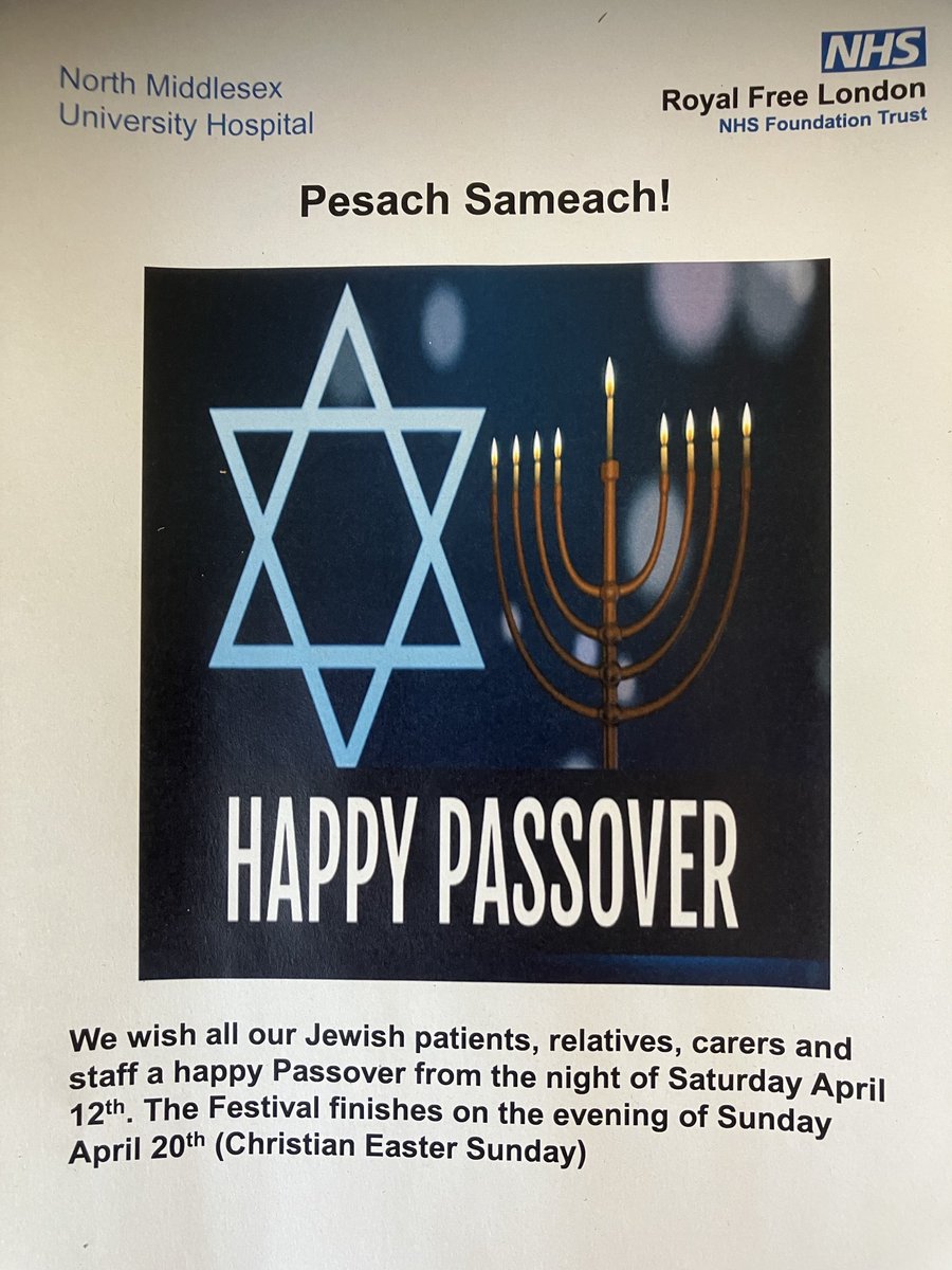 Wishing all our Jewish patients and carers a thoughtful and meaningful Passover season; there are Pesach provisions available in our atrium reception at North Mid thanks to #EzraUmarpeh ⁦<a href="/WeAreNorthMid/">We Are North Mid OD</a>⁩ ⁦<a href="/HaringeyNCLICB/">NHS North Central London ICB – Haringey</a>⁩ ⁦<a href="/RoyalFreeNHS/">Royal Free London</a>⁩