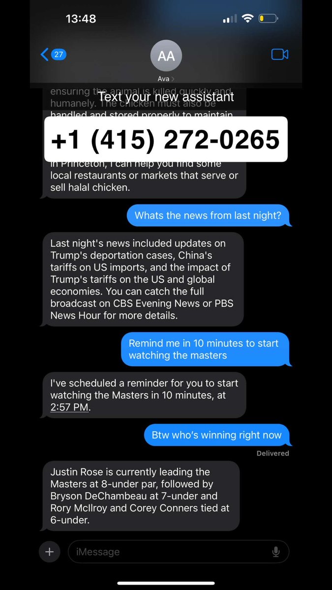 ayan_khanna21's tweet photo. We just made A.V.A - your automated virtual assistant. Still testing right now so would love some feedback. Shoot her a text; she has access to the web, can text you reminders, and learn about you as you chat. https://t.co/lagp7iTr8R