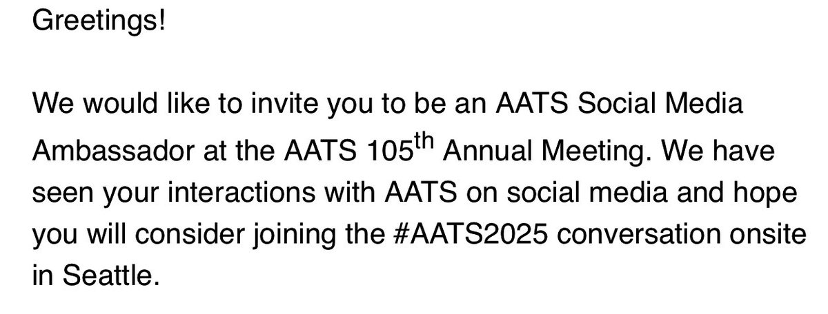 Thrilled to join as a social media ambassador for <a href="/AATSHQ/">AATS</a> at #AATS25!