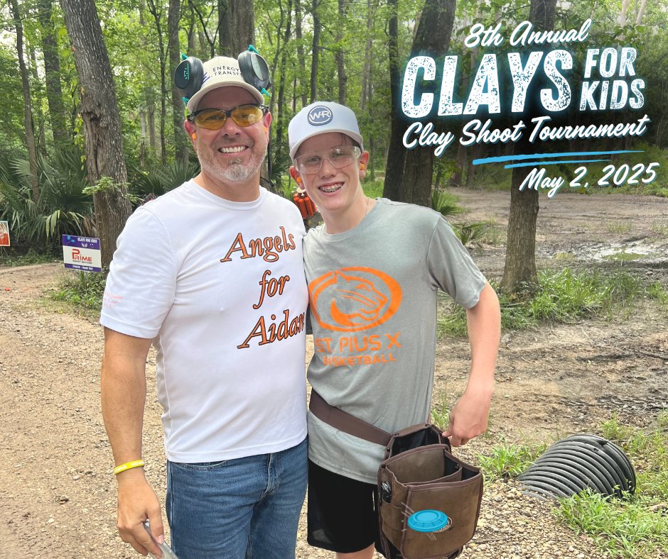 Save the date for our 8th Annual Clays for Kids event
🗓️ Friday, May 2nd
📍The Blackwood Gun Club in Conroe
🎗️ In loving memory of Aidan McSpadden

Enjoy breakfast, catered lunch, a raffle, and more!

Sign your team up now at secure.qgiv.com/for/clafokid/e…