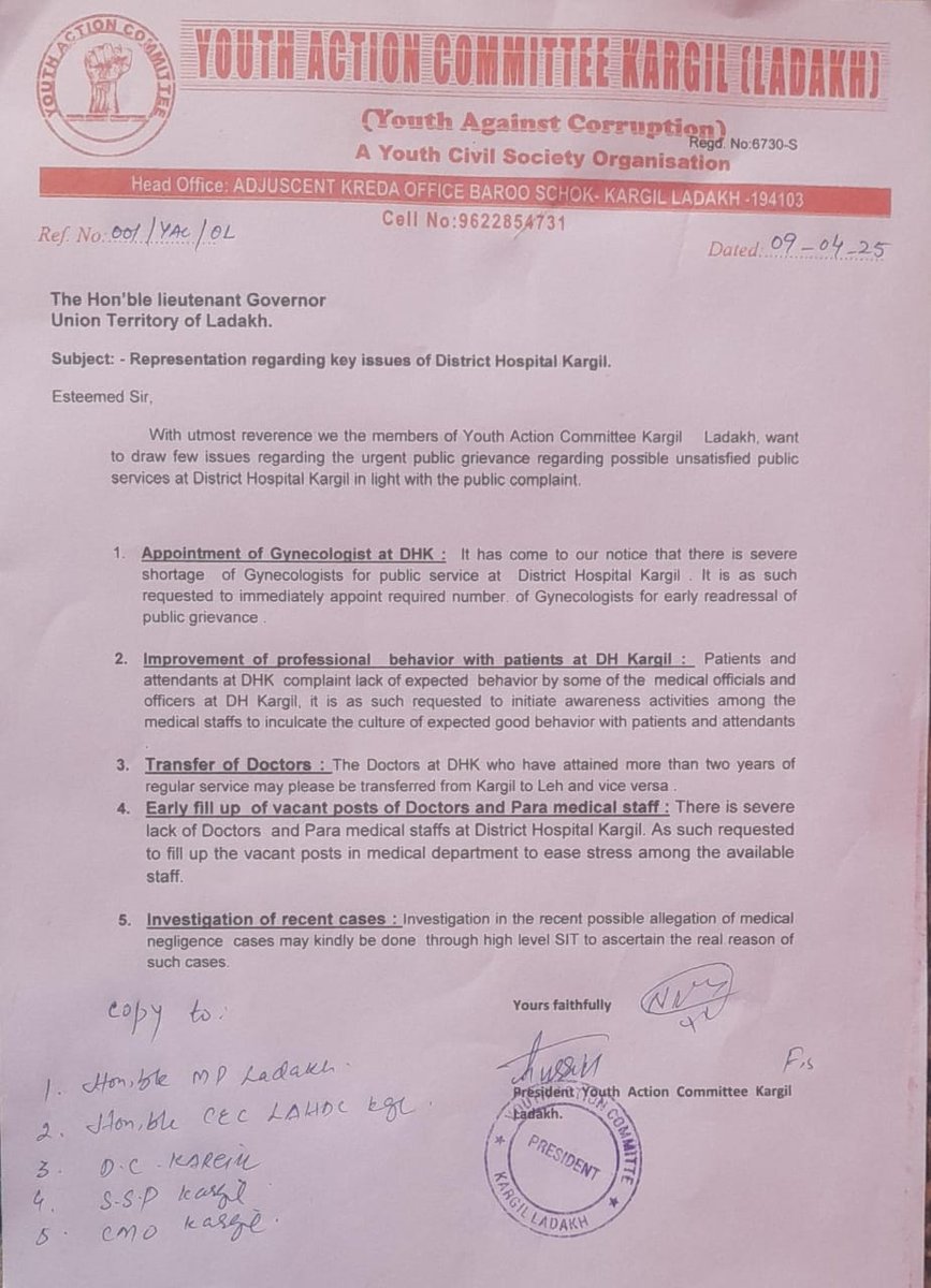 YACkargil's tweet photo. We urge @lg_ladakh to address key issues of Dist. Hospital Kargil! Infrastructure, staffing &amp; patient care, additional Doctors, are key points to sought ur attention. Request to hear the public's voice &amp; work towards better healthcare for Ladakh.
@Haneefa_Jan @drajaffer
@dc_Kgl https://t.co/15syFaf2k7