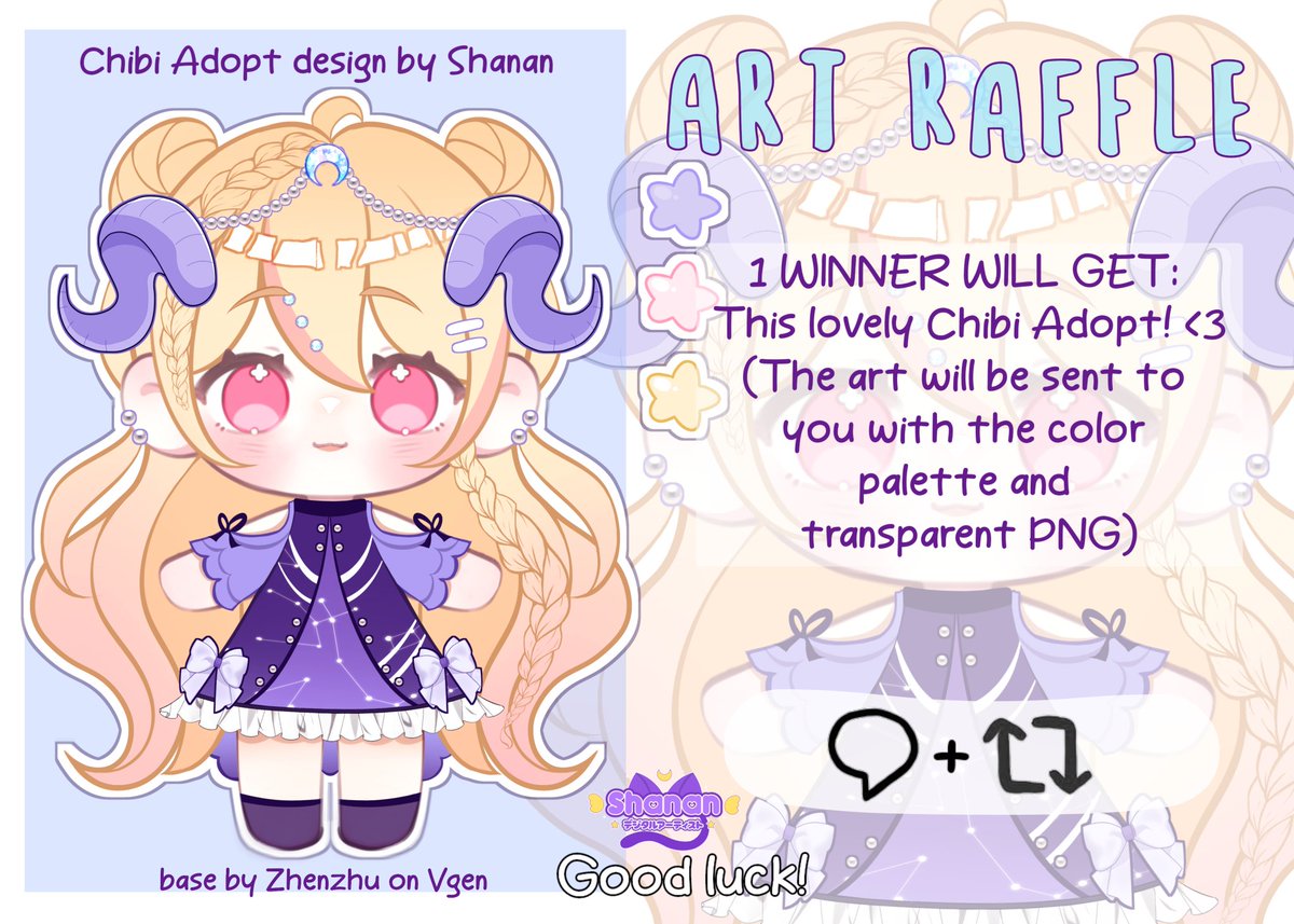 ʚ ART RAFFLE ɞ
For my lovely followers! 🩷
1 winner will get this cute chibi adopt design by me! ♡ It's my first adopt (⁠人>ᴗ<)♡

TO ENTER: 
ʚ RT to this post 
ʚ Comment your favorite color!

✿ Ends April 15, good luck to all! ♡
New followers are welcome! <3 
#Artraffle